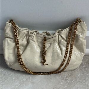 Yves Saint Laurent Cream Gold Chain Shoulder Bag authentic small